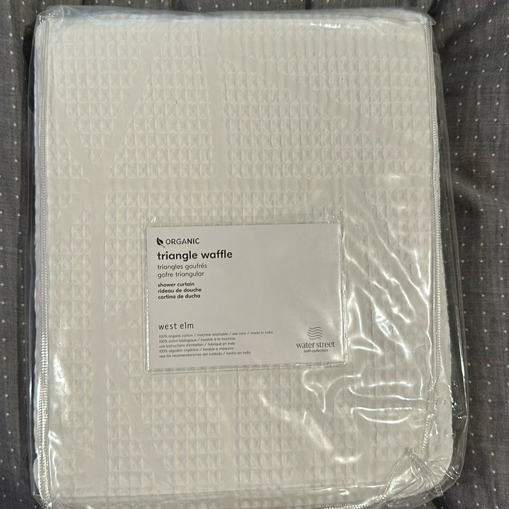 Organic cotton white West Elm triangle waffle shower curtain
